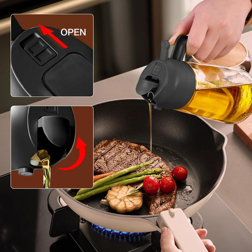 2-in-1 Glass Oil Dispenser & Sprayer Bottle – Pour & Spray in One