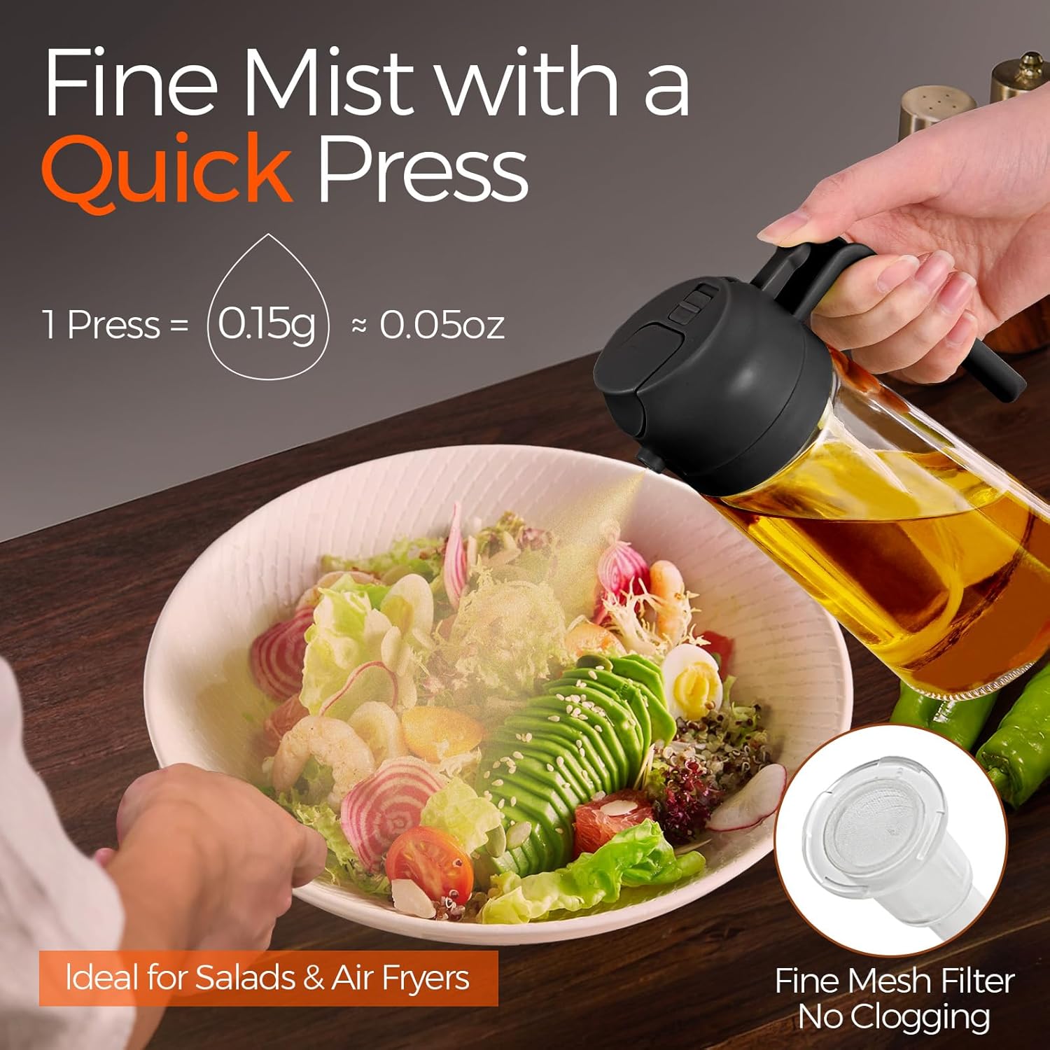 2-in-1 Glass Oil Dispenser & Sprayer Bottle – Pour & Spray in One